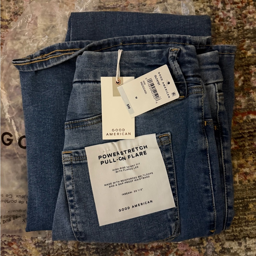 Good American Powerstretch Pull On Flare Jeans NWT